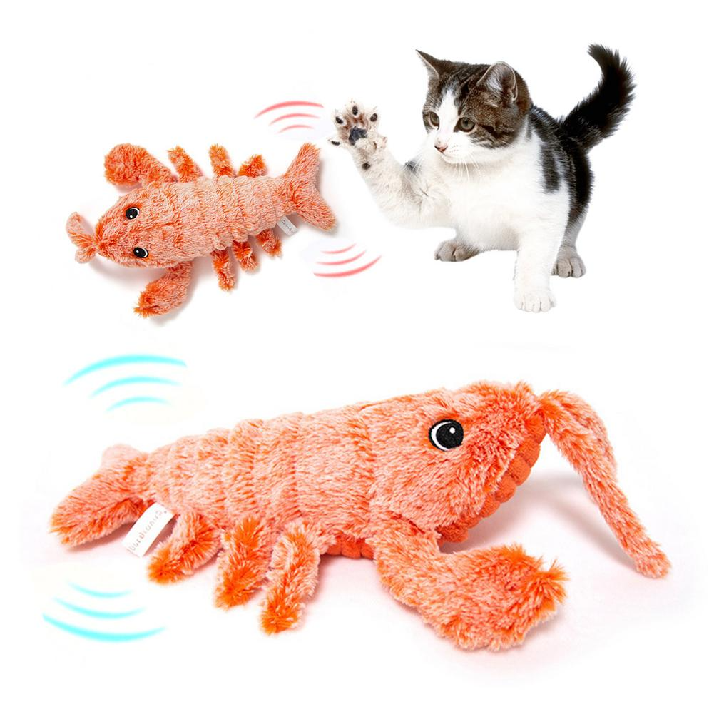 Juguetes para mascotas a pilas, camarones saltadores eléctricos, carga USB, simulación de langosta, divertido gato, juguete para mascotas de peluche