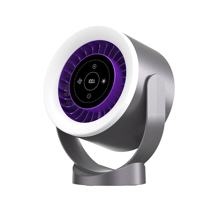Ventilador de escritorio ajustable con luz, recargable, para montaje en pared, con pantalla LED