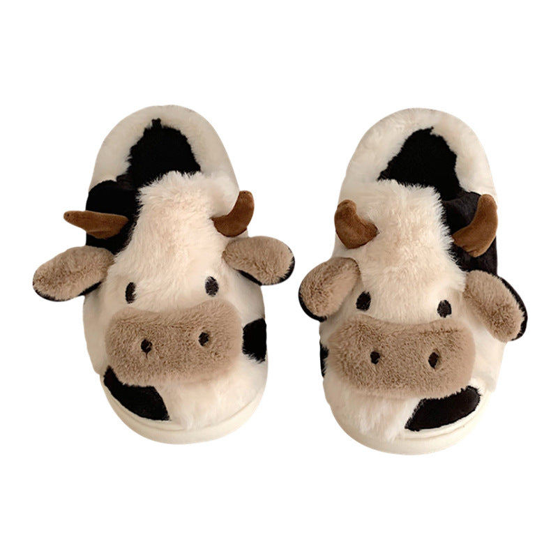 Pantuflas de diseño de vaca, pantuflas cálidas suaves y esponjosas para invierno