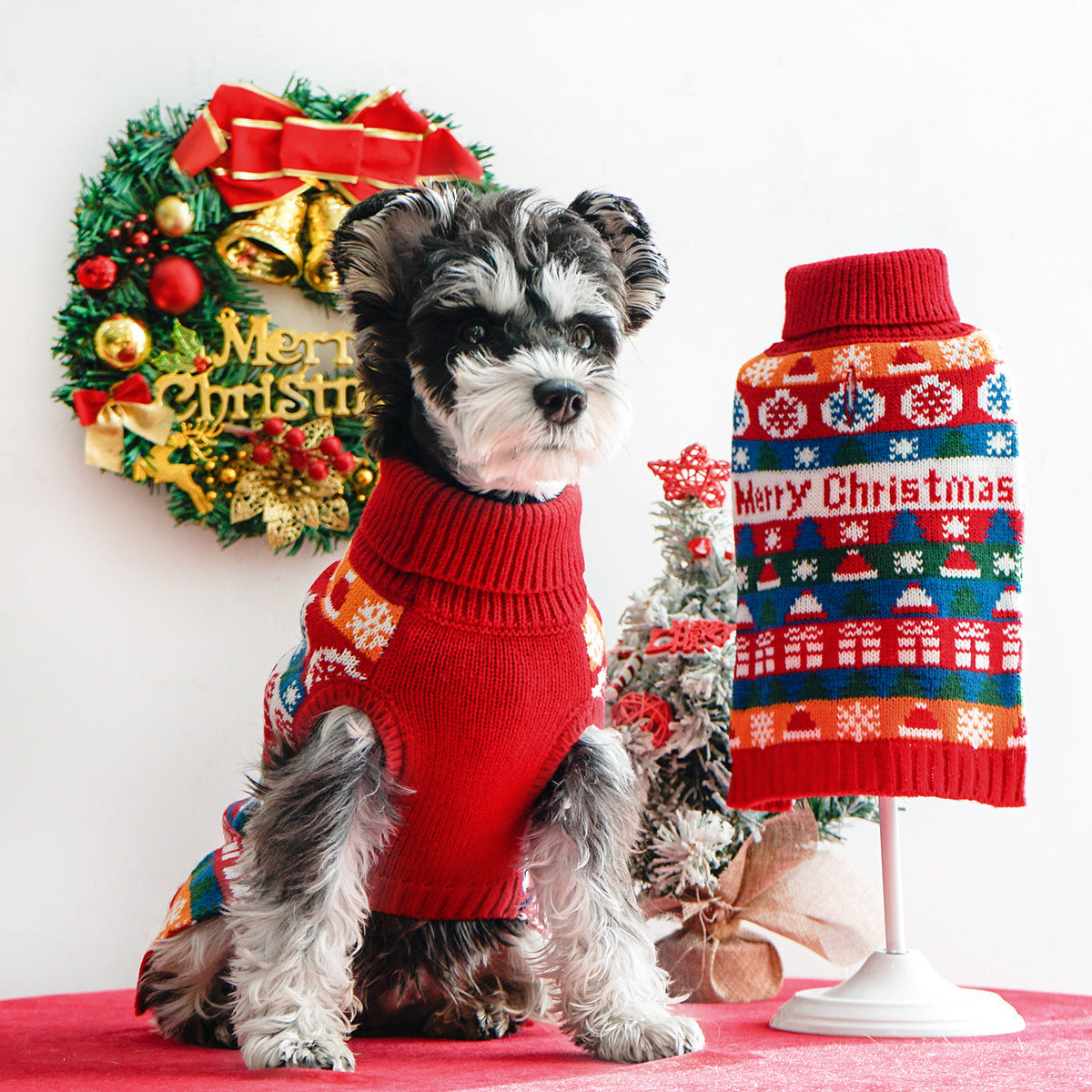 Suéter de cuello alto navideño para perro, hermosa tonalidad de fiesta, suave y cálido