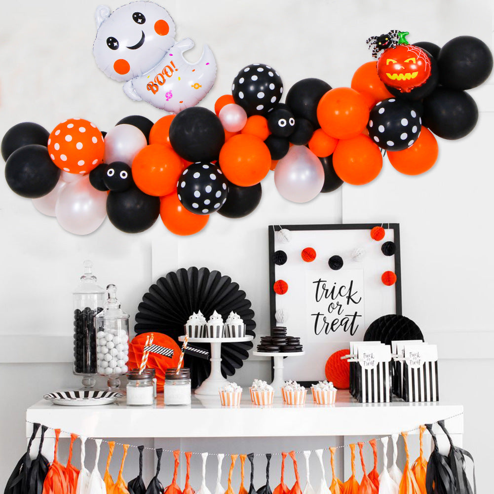 Suministros de decoración para fiesta con cadena de globos con tema de calabaza de Halloween, conjunto de globos de Halloween