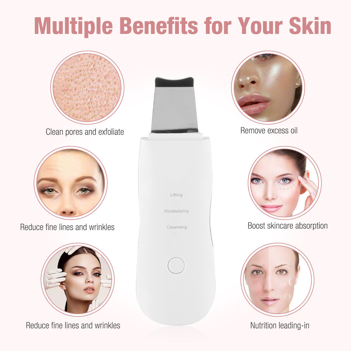 Ultrasonic Skin Scrubber Deep Face Cleaning Machine Peeling Shovel Facial Pore Cleaner Face Skin Scrubber Lift Beauty Instrument Ultrasonic Facial Scrubber Pore Blackhead Remover Spatula Deep Skin Spa