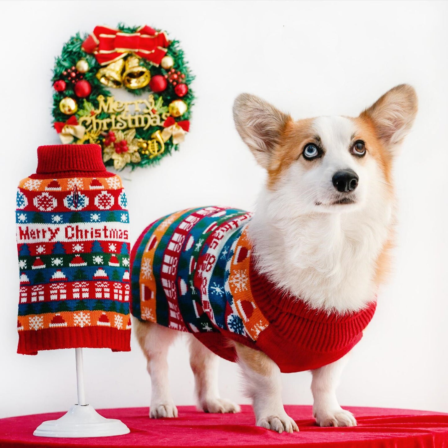 Suéter de cuello alto navideño para perro, hermosa tonalidad de fiesta, suave y cálido