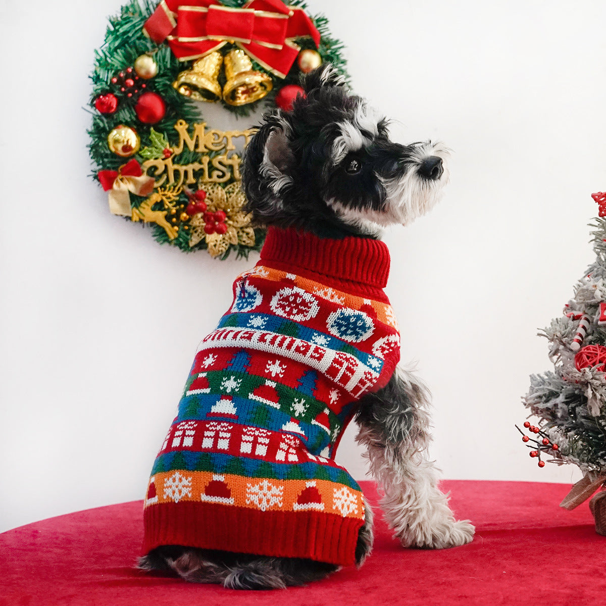 Suéter de cuello alto navideño para perro, hermosa tonalidad de fiesta, suave y cálido