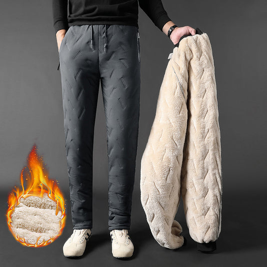 Pantalones de hombre de terciopelo para el invierno, pantalones de lana con bolsillo con cremallera, joguer cálidos a prueba de viento, talles PLUS Size