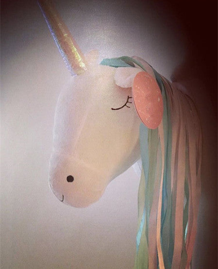 Cabeza de Unicornio para decoración de pared, muñeco de juguete de peluche de unicornio, cisne para niña, bebé, habitación infantil, montaje colgante