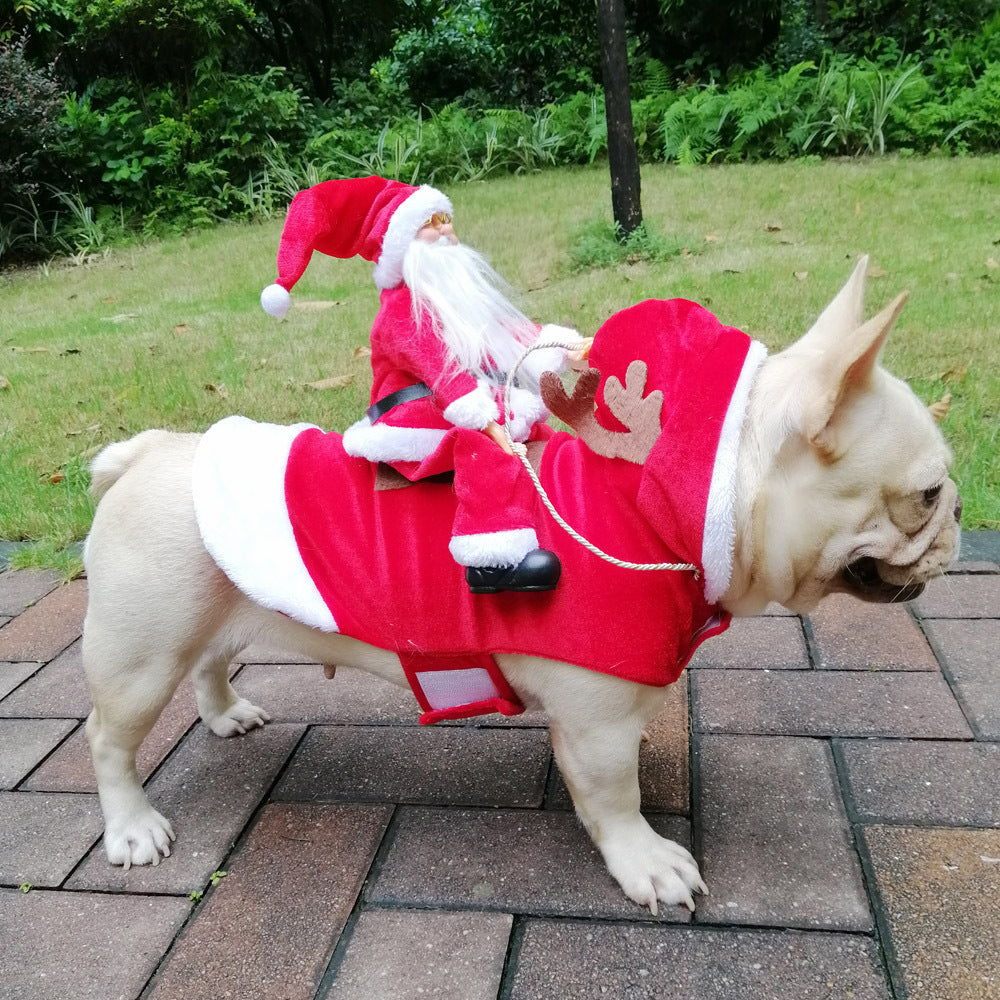 Ropa navideña para perros: Papá Noel montando un ciervo
