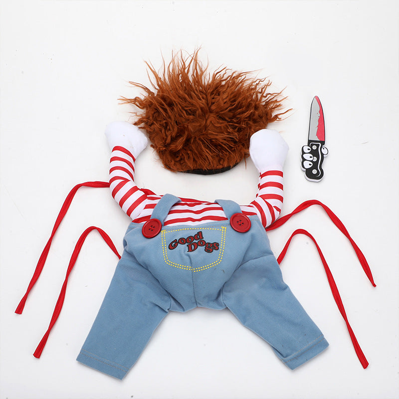 Disfraz  de Halloween Chucky y  HorseMan para perro