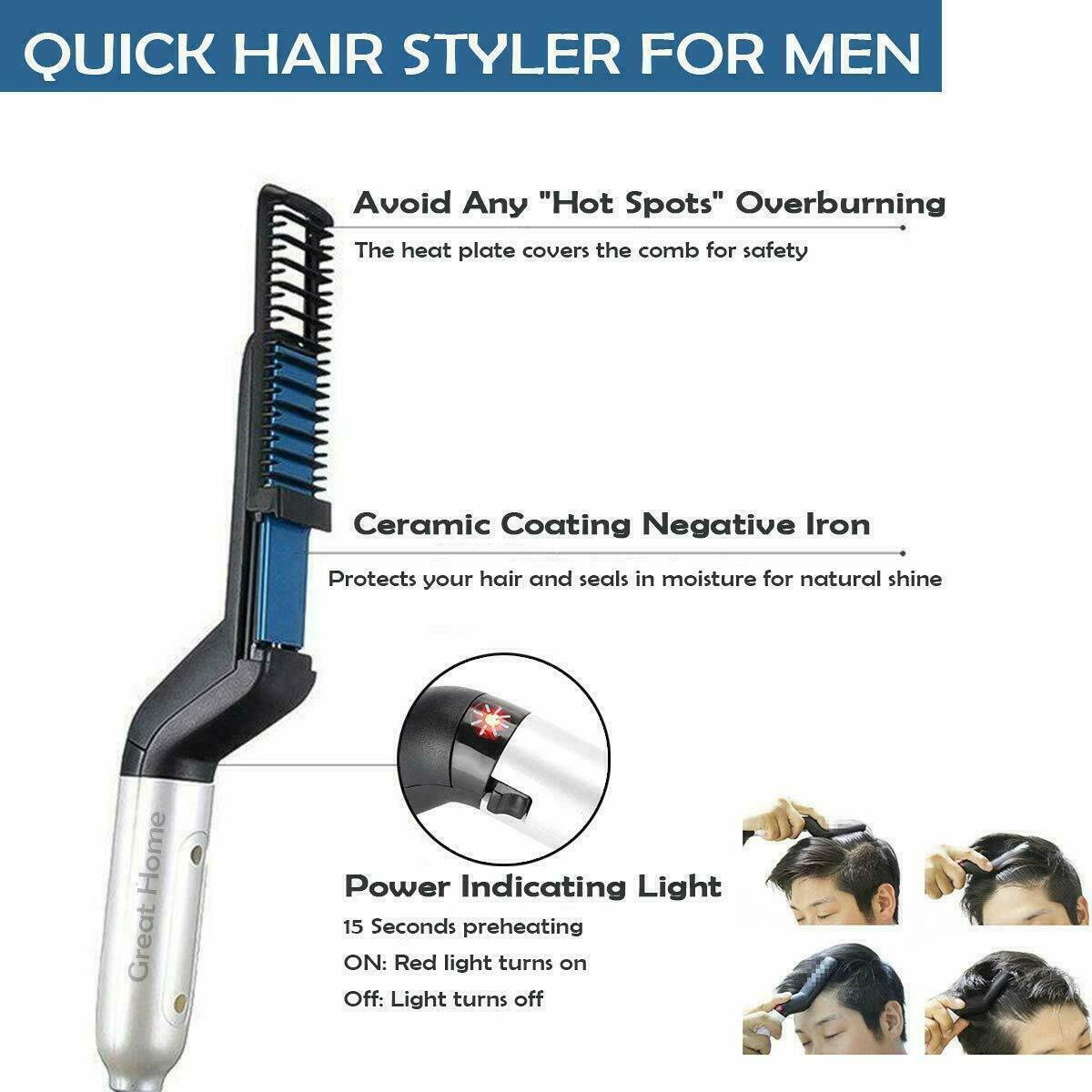 Alisador de pelo para hombres, peine multifuncional, cepillo eléctrico para rizar, cepillo de pelo profesional, alisador de barba, rizador de pelo