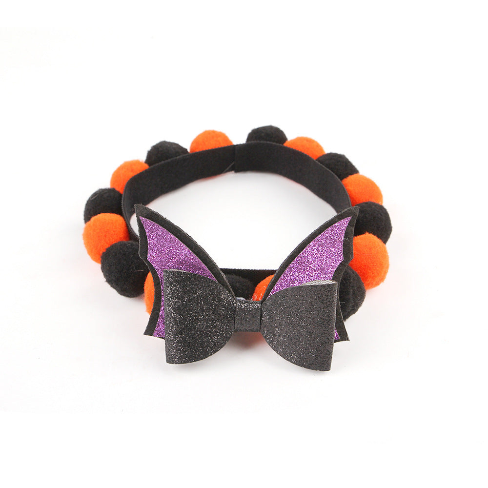 Accesorios de calabaza para el cuello, collar de bola de piel para mascotas de Halloween