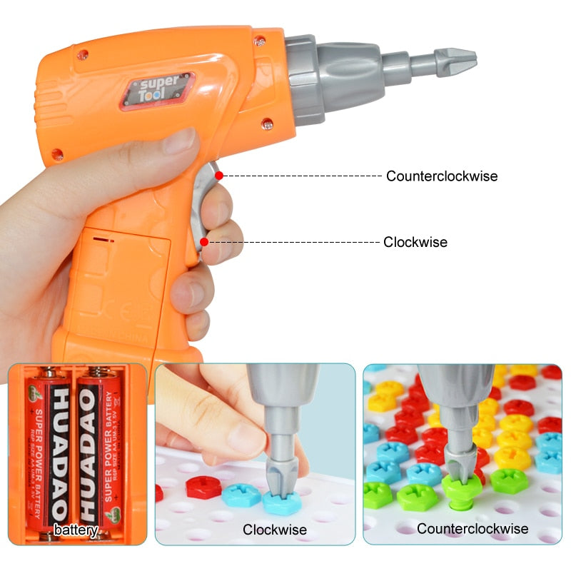 Juego de Construcción con Taladro para Niños – Creatividad con Tornillos de Colores