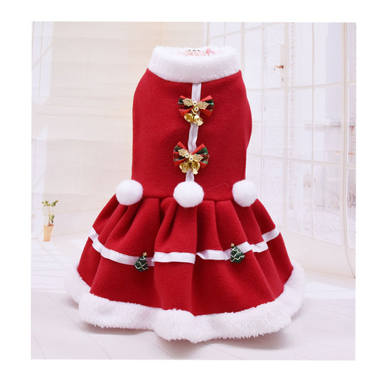 Vestido de Navidad para mascotas en hermoso paño tipo pana, vestido Rojo de Santa para perros