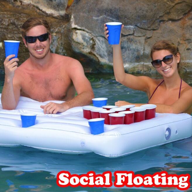 Colchón de aire para fiesta en el agua, mesa de piscina para poner cubo de hielo, enfriador, portavasos, flotador inflable para mesa de Beer Pong y piscina