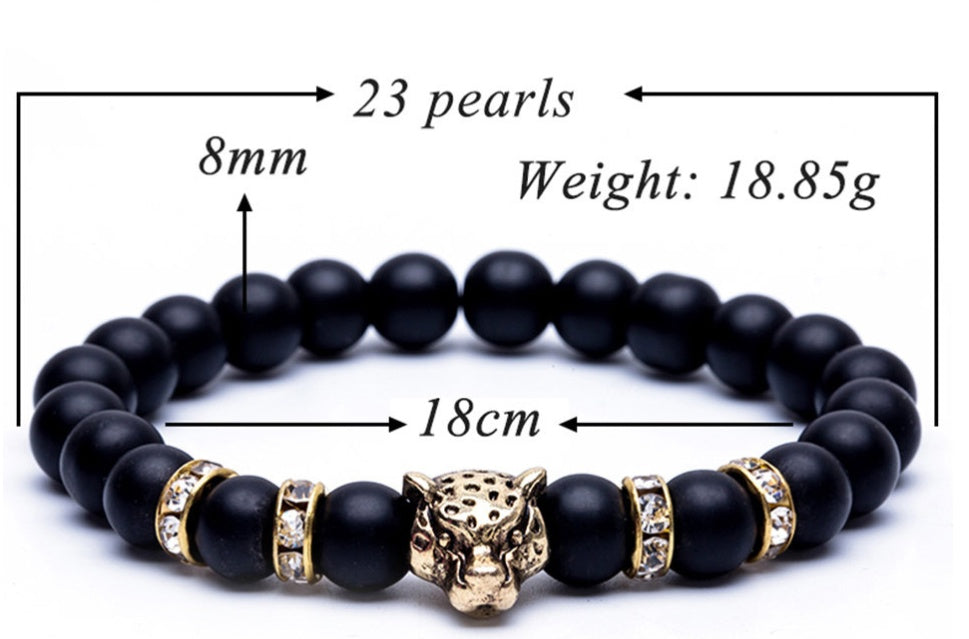 Pulsera de Piedra Lava Natural con Leopardo | Estilo Masculino Artesanal