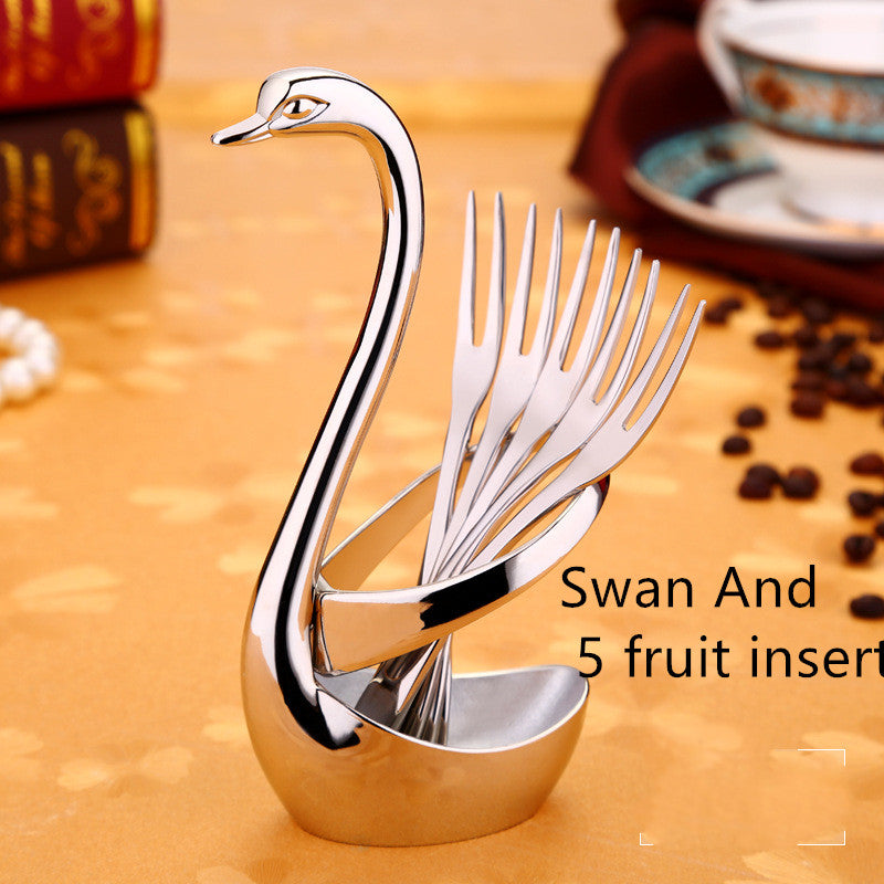 Tenedor y Cuchara de Postre Cisne en Aleación de Zinc – Diseño Elegante Estilo Chino