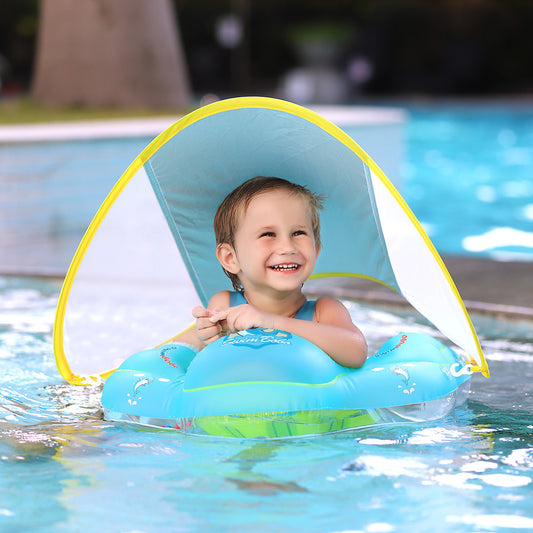 Flotador de natación para bebé con dosel, anillo flotante inflable para niños