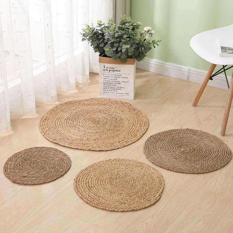 Alfombra Redonda de Ratán | Tapete Tejid para Dormitorio, Mesita de Noche, Sala de Esta
