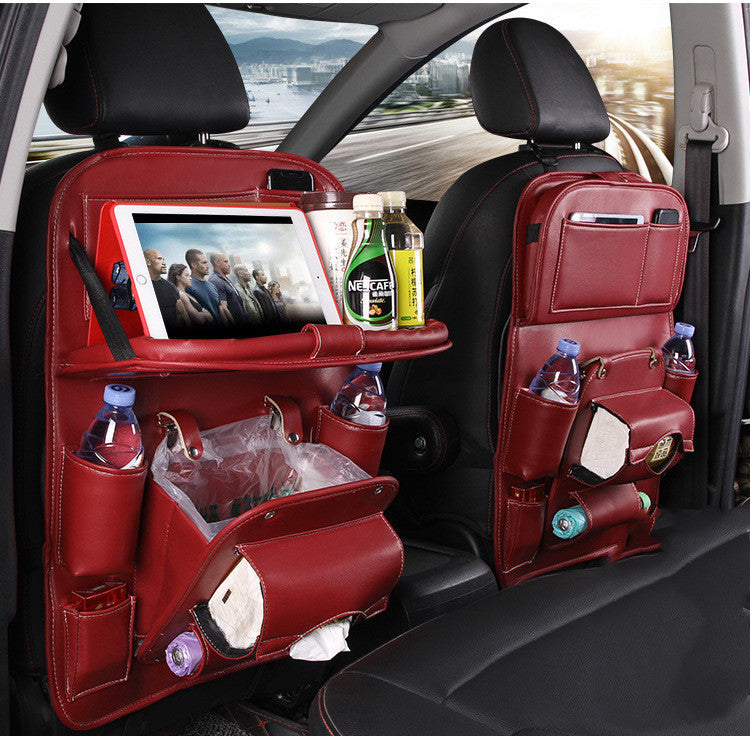 Organizador Colgante de Asiento para Auto | Bandeja + Bote de Basura + Múltiples Bolsillos