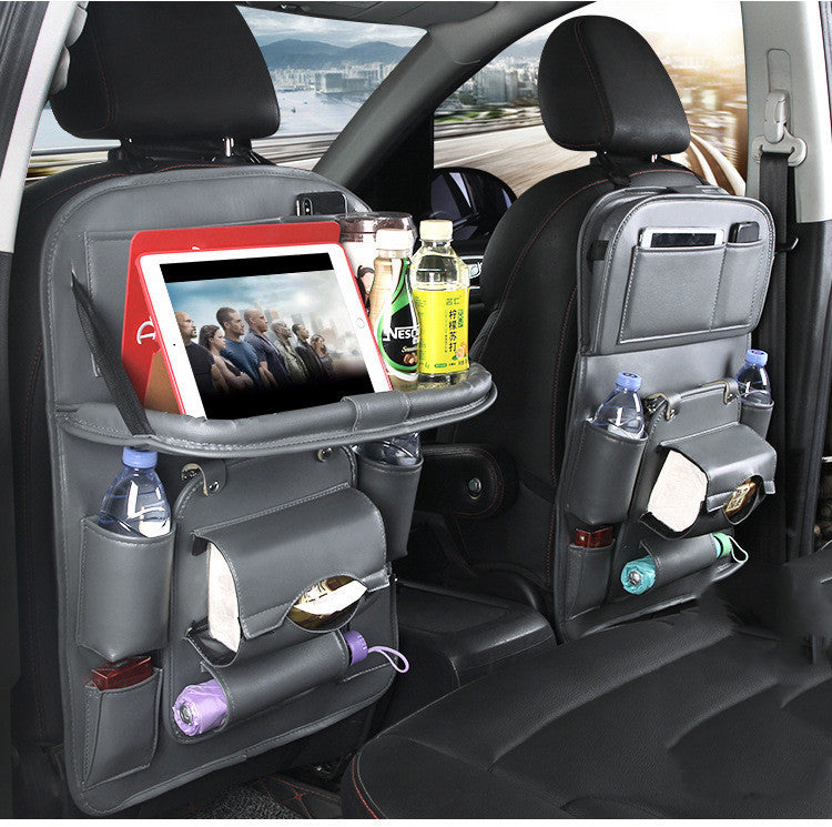 Organizador Colgante de Asiento para Auto | Bandeja + Bote de Basura + Múltiples Bolsillos