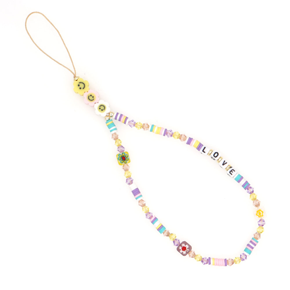 Cadena Boho para Celular con Smiley y Letras | Lanyard Antipérdida Hecho a Mano