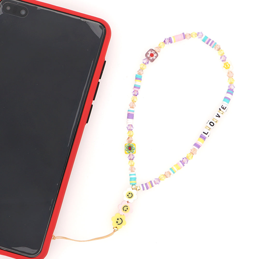 Cadena Boho para Celular con Smiley y Letras | Lanyard Antipérdida Hecho a Mano