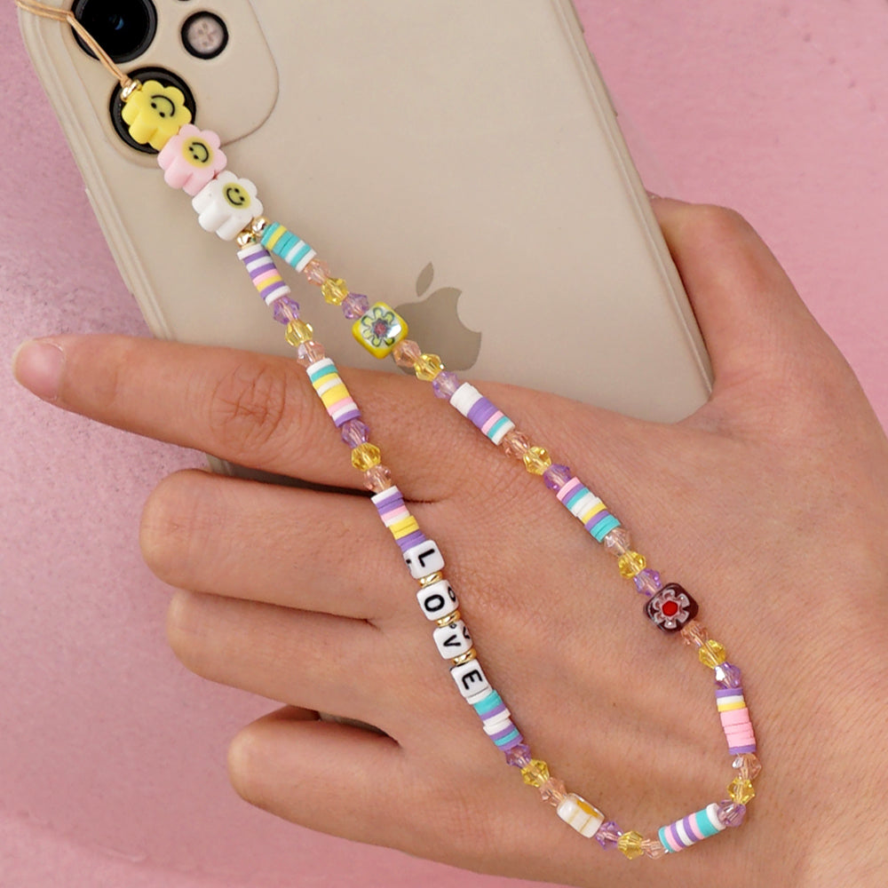 Cadena Boho para Celular con Smiley y Letras | Lanyard Antipérdida Hecho a Mano