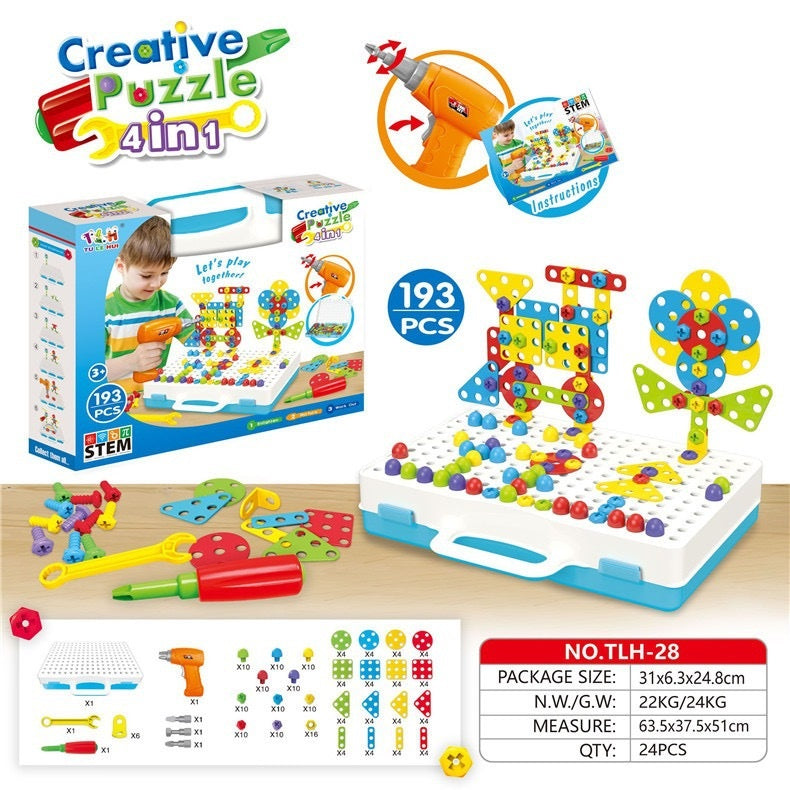 Juego de Construcción con Taladro para Niños – Creatividad con Tornillos de Colores