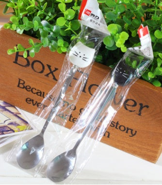 Cuchara de Acero Inoxidable con Mango de Cerámica Gato Blanco y Negro