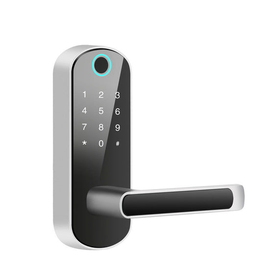 Smart Lock, cerradura de puerta con bloqueo de huellas dactilares. Bluetooth Huella digital Pantalla táctil Contraseña Smart Lock Código anti-pío Mango ajustable Funciona con iOS y Android