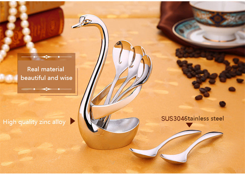 Tenedor y Cuchara de Postre Cisne en Aleación de Zinc – Diseño Elegante Estilo Chino