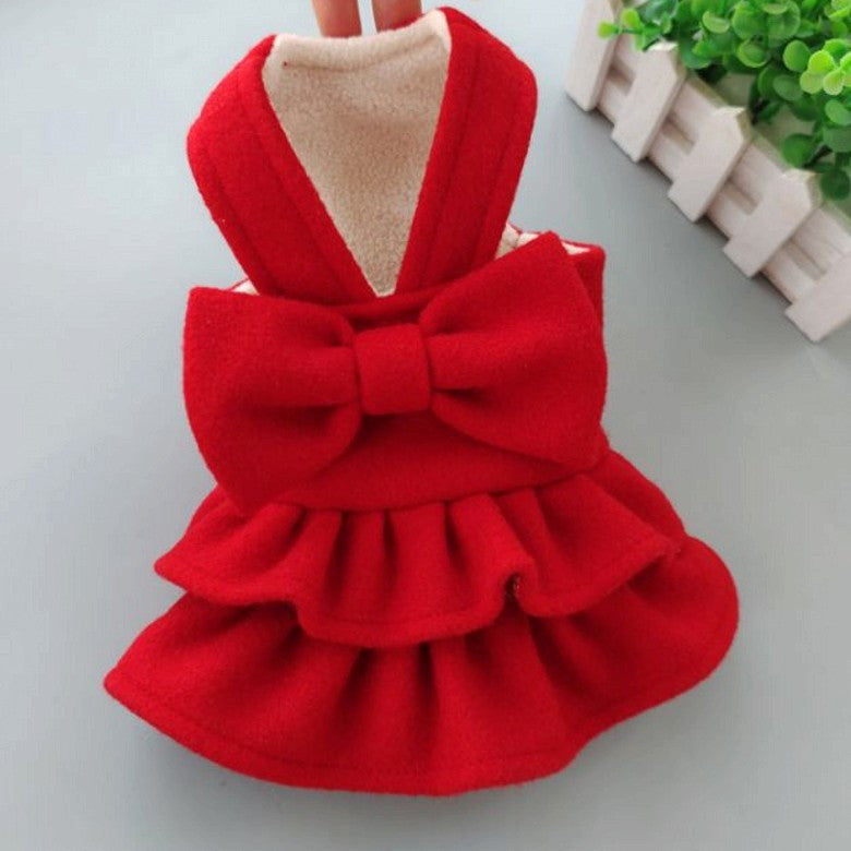 Cute Solid Color Pet Hairy New Year Christmas Dress