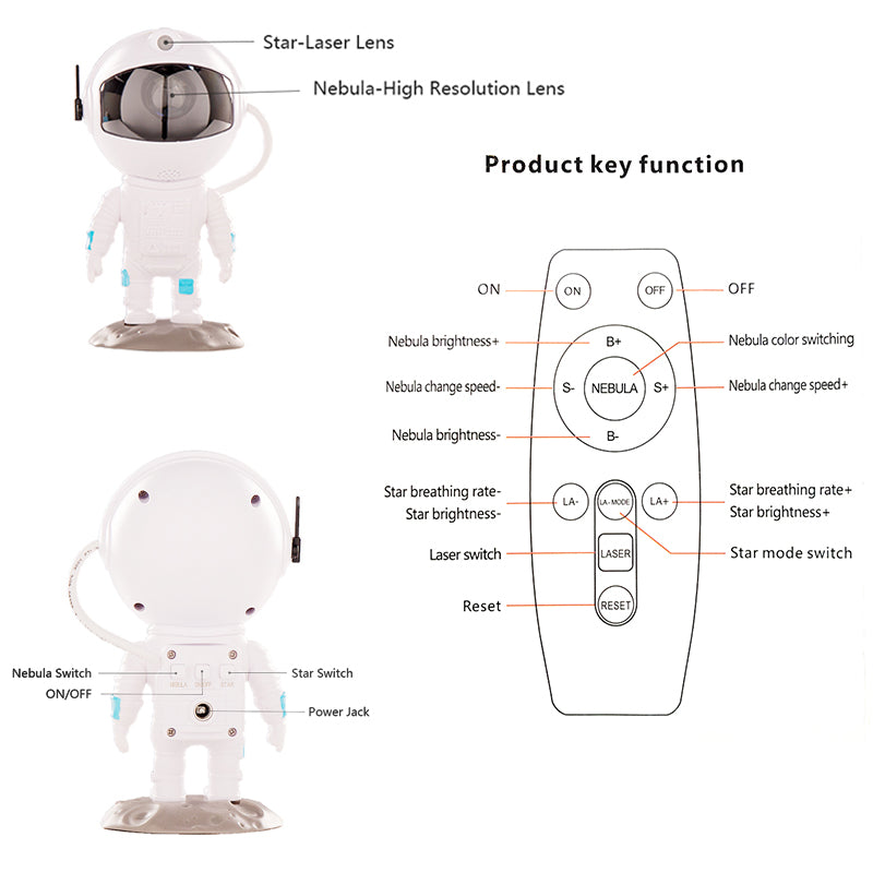 Nuevo Proyector de galaxia, astronauta, cielo estrellado, Con control remoto, música, lámpara Proyector Galaxy Star con múltiples modos