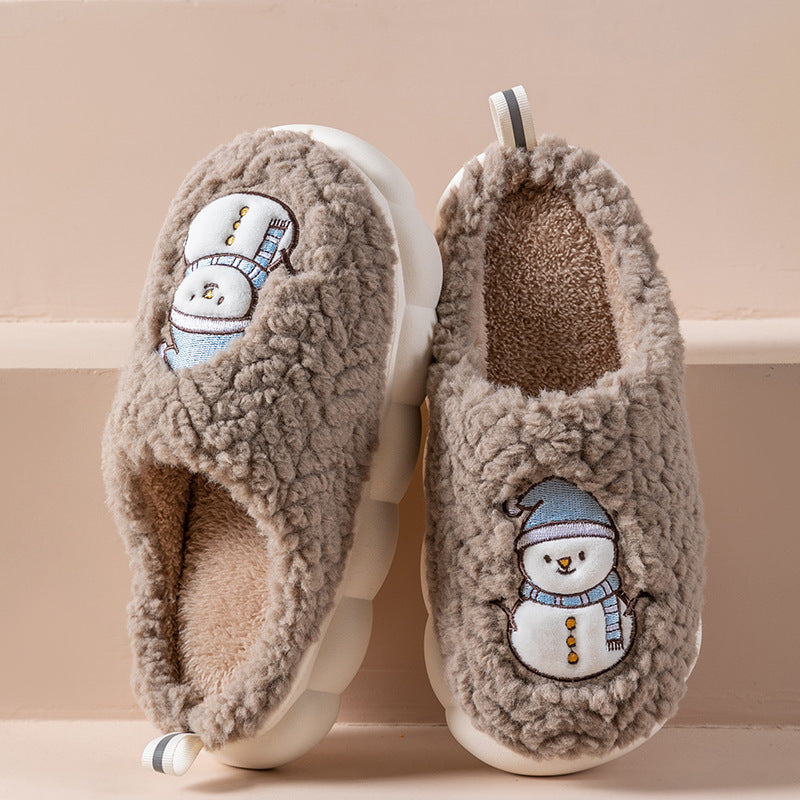 Lindas Pantuflas de muñeco de nieve de invierno,  pantuflas de felpa cálida con suela gruesa antideslizantes para parejas, zapatilla de casa, pantuflas suaves