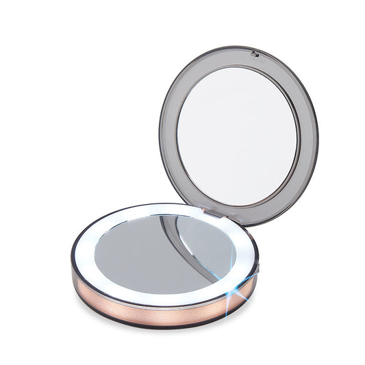 Mini espejo de maquillaje con luz LED SK88, triple aumento portátil 