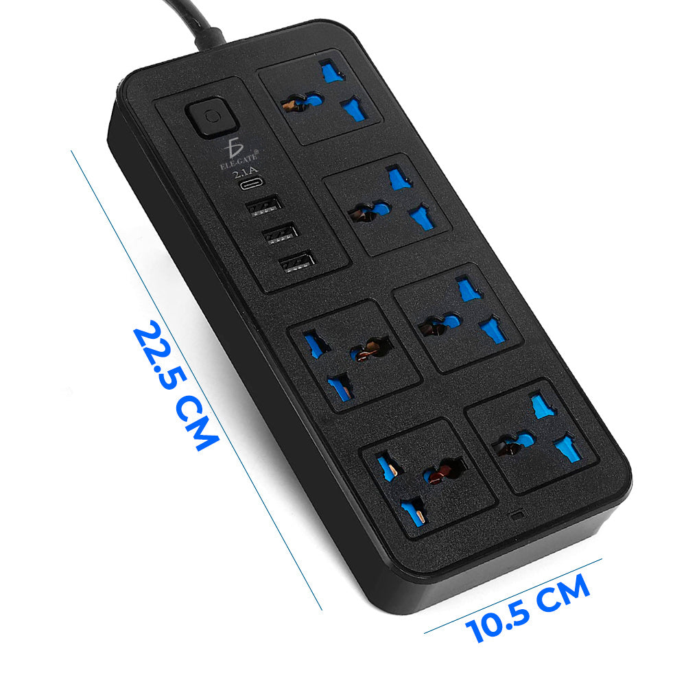 Power Bar con 6 Tomas AC y 4 Puertos USB (USB-C) – Protección Contra Sobretensiones y Carga Rápida