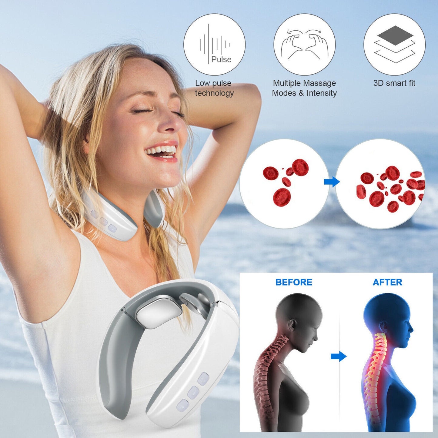 Masajeador eléctrico de pulso para cuello Cervical, cuerpo, hombro, relajación muscular, alivia el dolor