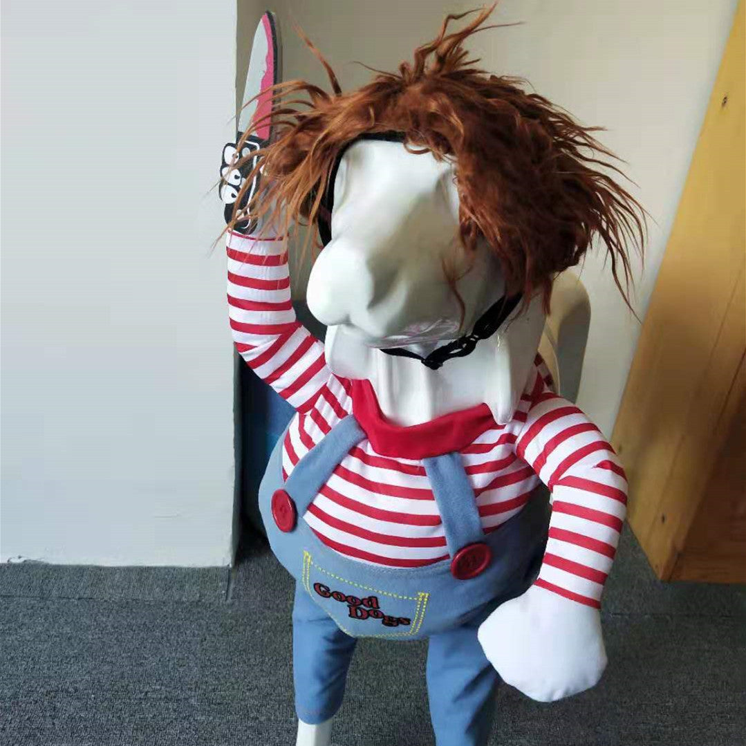 Disfraz  de Halloween Chucky y  HorseMan para perro
