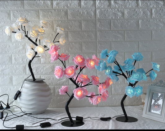 Lámpara de árbol LED Lámpara de árbol con flores de rosas, luces de hadas de árbol con USB, luces nocturnas, decoración de dormitorio