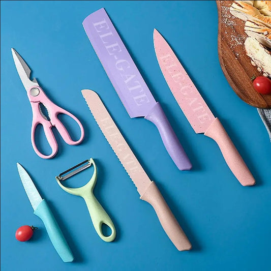 Set de Cuchillos de Cocina con Mango Antideslizante | 6 Piezas con Tijeras y Pelador