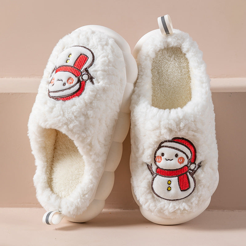 Lindas Pantuflas de muñeco de nieve de invierno,  pantuflas de felpa cálida con suela gruesa antideslizantes para parejas, zapatilla de casa, pantuflas suaves