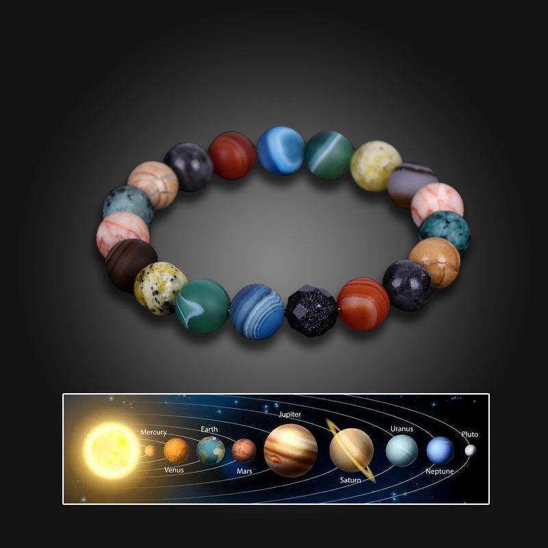 Pulsera De Ocho Piedras del Sistema Solar,  Piedras de lava natura utilizado para cuentas de chakras,  conductor de aceites esenciales para meditación y trabajos de energia.