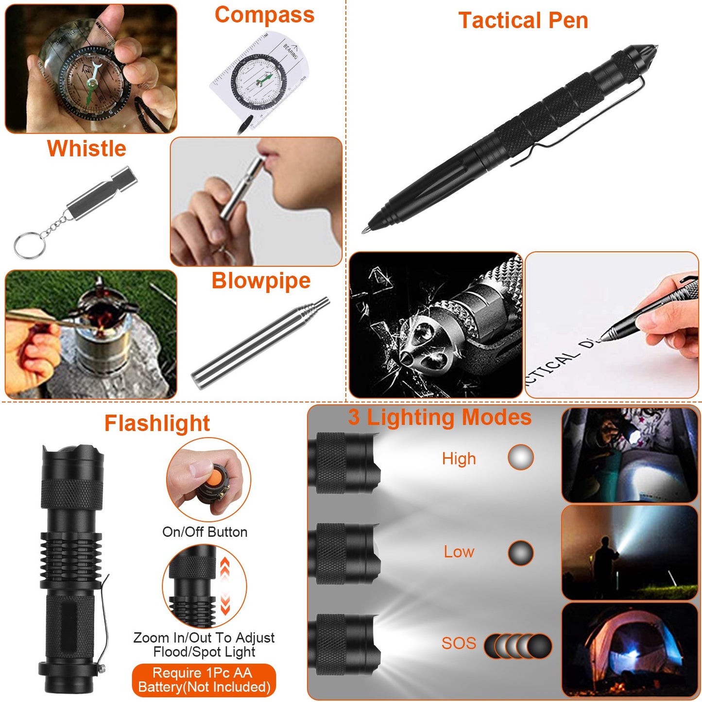 Kit de supervivencia 125 en 1, herramientas y suministros de emergencia, senderismo.