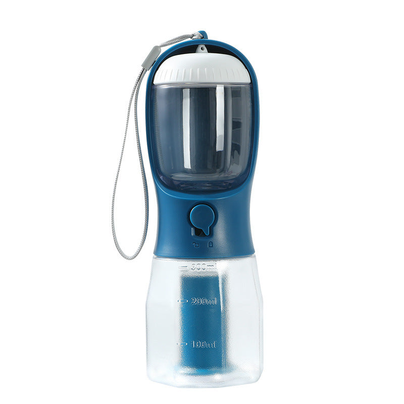 Botella Multifuncional para Mascotas 3 en 1,  Vaso Portátil – Agua, Comida y Bolsas en un Solo Click