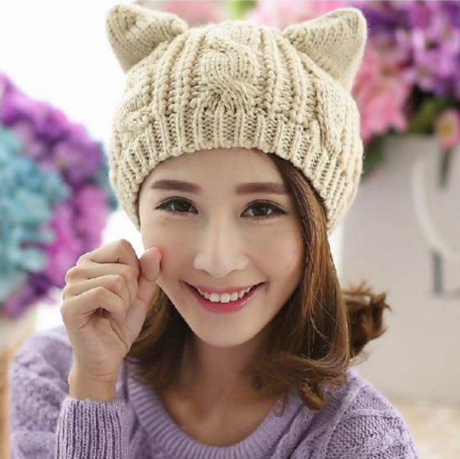 Gorro de Lana tejido con Orejitas de Gato – Estilo Cute y Abrigador Unisex