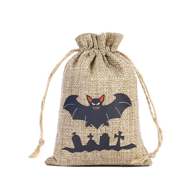 Bolsa de Dulces de Halloween 🍬 – Lino con Cordón y Diseños Terrorífico