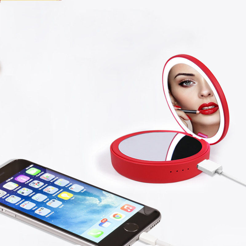 Espejo de maquillaje de doble cara con luz LED recargable