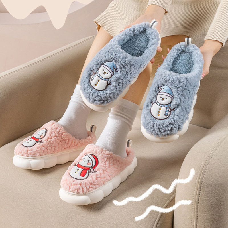 Lindas Pantuflas de muñeco de nieve de invierno,  pantuflas de felpa cálida con suela gruesa antideslizantes para parejas, zapatilla de casa, pantuflas suaves