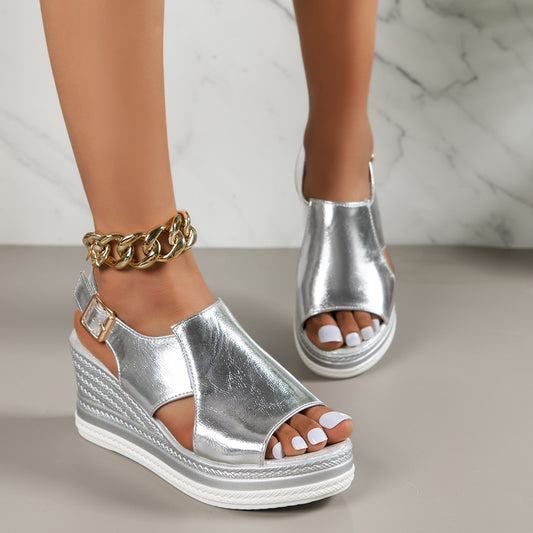 Sandalias de Playa con Plataforma Gruesa – Dorado & Plateado Chic