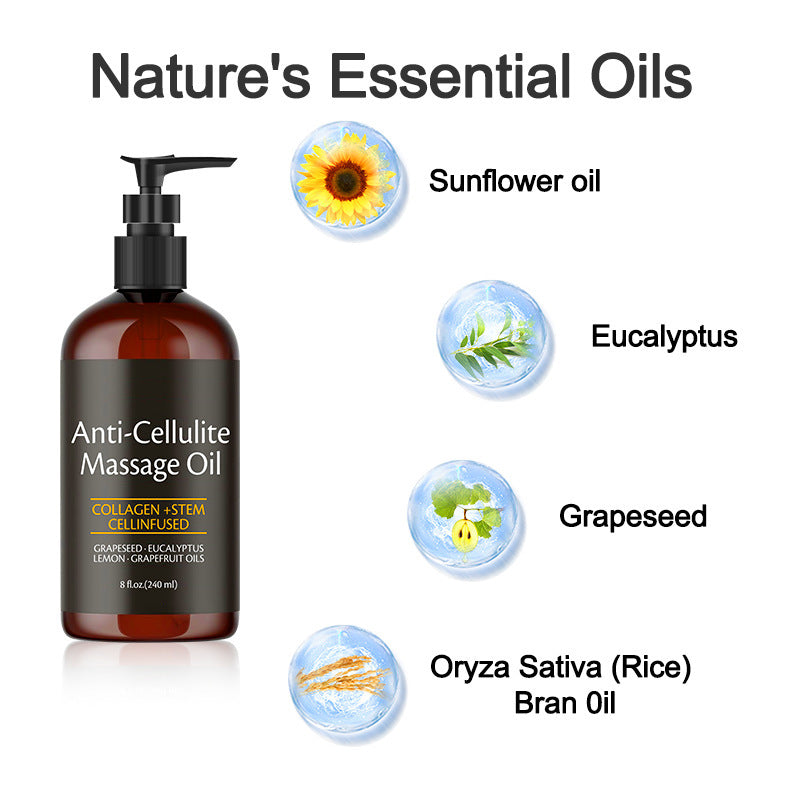 Aceite para tratamiento de masaje corporal anti celulitis, hidratante