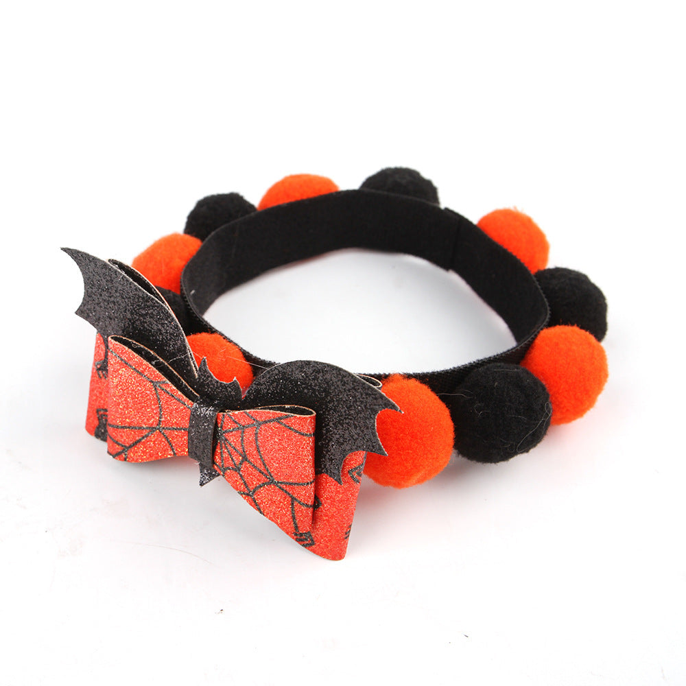 Accesorios de calabaza para el cuello, collar de bola de piel para mascotas de Halloween